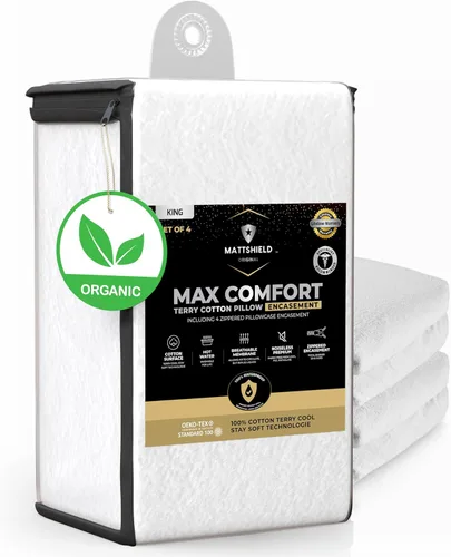 Miniatura 9 de MATTSHIELD Max Comfort - Juego de 4 protectores de almohada, estándar, con cremallera, 100% impermeables, superficie de rizo de algodón orgánico