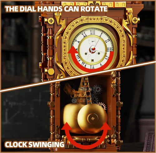 Miniatura 4 de HJPLPXH Juego de bloques de construcción de reloj de péndulo retro, un juguete con función de reloj real y péndulo mecánico vinculado, el mejor