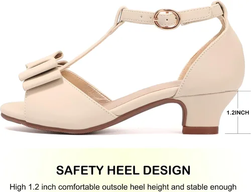 Miniatura 7 de PANDANINJIA Lilly Zapatos de vestir para niñas con tacón y correa en T, puntera abierta, lazo para niños pequeños y grandes, zapatos para niñas