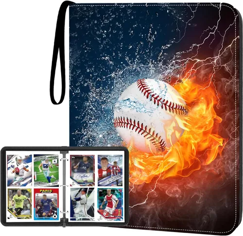 Carpeta de tarjetas de béisbol de 4 bolsillos - Capacidad para 400 tarjetas con 50 fundas extraíbles | Álbum de tarjetas deportivas y coleccionables