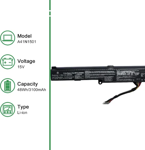 Miniatura 2 de A41N1501 - Batería de repuesto para portátil Asus Rog G752VW GL752 GL752JW GL752V GL752VLM GL752VW GL752VW-DH74 GL752VWM N552 N552V N552VW N552VX