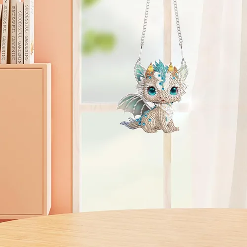 Miniatura 4 de AiYuanzsh Juego de letreros colgantes de pintura de diamantes, arte de diamante, arte de pared colgante de lindo dragón blanco, kit de colgante