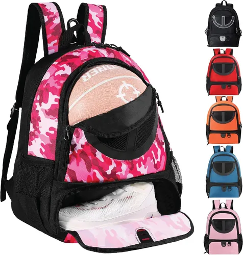 Miniatura 21 de Mochila de baloncesto para hombres y mujeres con compartimento para pelota y zapatos, capacidad de 30L, ligera y transpirable, mochila de fútbol