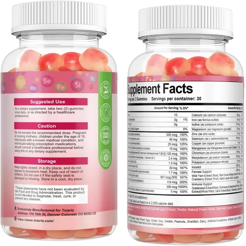 Miniatura 9 de Totaria Gomitas multivitamínicas sin azúcar para mujeres mayores de 14 años con hierro, inositol, folato, biotina, gomitas multivitamínicas diarias