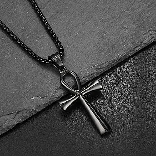 Miniatura 2 de Collar con colgante de cruz de Ankh copta egipcia antigua de acero inoxidable para niños, mujeres y hombres, en cadena Rolo de 24 pulgadas