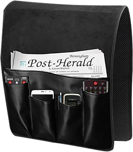 Organizador de reposabrazos de cuero antideslizante para sofá, soporte remoto, sillón reclinable con 6 bolsillos para revistas, libros, control