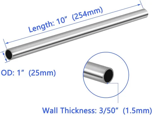 Miniatura 2 de Tubo de acero inoxidable 304, diámetro exterior de 1 pulgada, pared de tubo grueso, para soldar, redondo, recto, industrial, 10 pulgadas