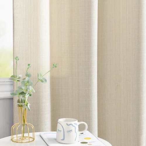 Miniatura 6 de JINCHAN Cortinas de lino beige para sala de estar y dormitorio, cortinas texturizadas de 63 pulgadas de largo, cortinas de estilo rústico de tejido