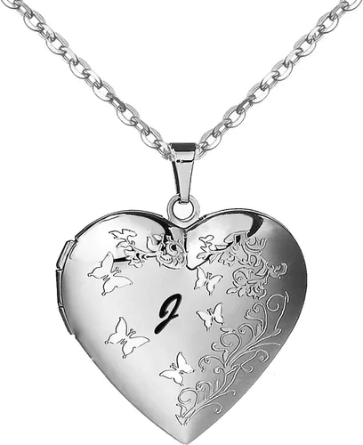 Collar con medallón de corazón para mujer que sostiene fotos con letra inicial de la A a la Z, collares de mariposa para fotos