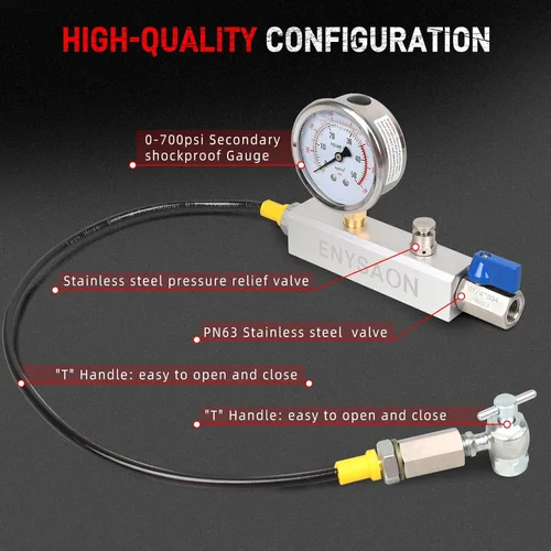 Miniatura 3 de Kit de Llenado de Amortiguador de Nitrógeno con Manómetro de Nitrógeno de 700 Psi y Válvula Schrader, Regulador de Nitrógeno para Llenado
