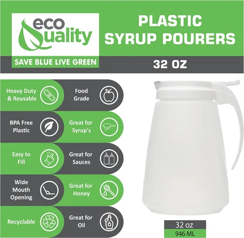 Miniatura 3 de EcoQuality - Dispensador de jarabe de plástico de 32 onzas con tapa de plástico y cubierta deslizante de acero inoxidable, dispensador de jarabe