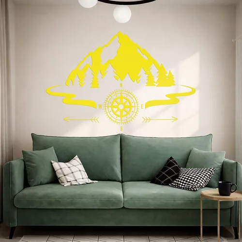Miniatura 7 de Vinilo grande para pared, diseño de montañas, brújula, camping, bosque, campamento, decoración artística (ig5651)