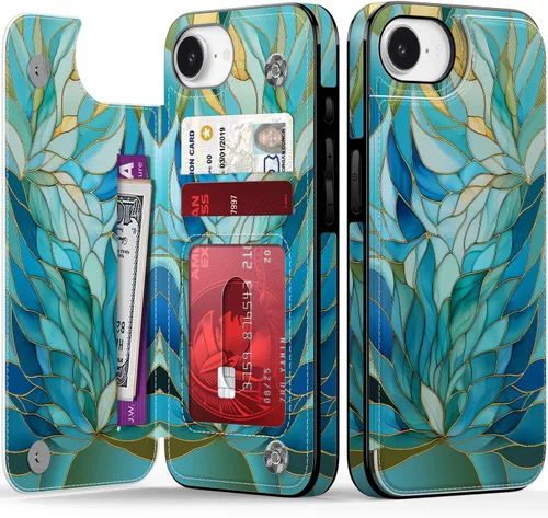 Miniatura 162 de FUNMIKO Funda tipo cartera para iPhone 13 con tarjetero, bloqueo RFID, protección de grado militar y obras de arte impresas con rayos UV, cierre