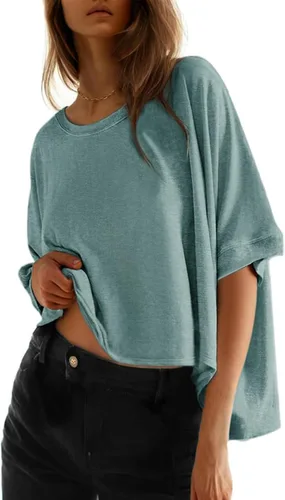 Miniatura 16 de Dokotoo -Camisetas de verano para mujer, color liso, holgadas, de gran tamaño, básicas