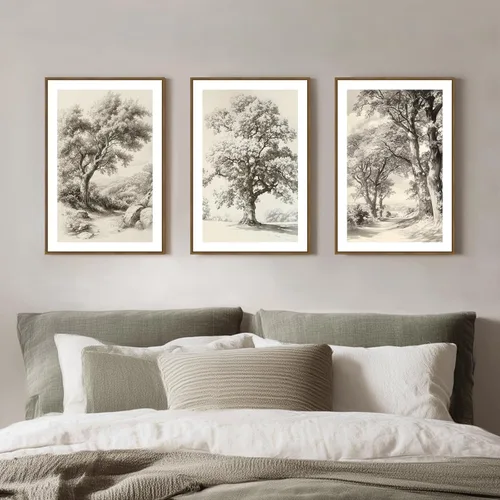 Miniatura 8 de Zessonic Arte de Pared de Boceto de Árbol Vintage Lienzo Botánico de Naturaleza Salvaje Juego de Arte de Árbol de Roble de 3 Piezas, Impresiones