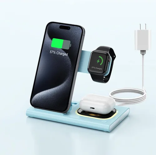 Miniatura 9 de Estación de carga 3 en 1 para iPhone 17 - Cargador inalámbrico para productos Apple para iPhone 17 16 15 14 13 12 11 Pro Max - Estación de carga Azul