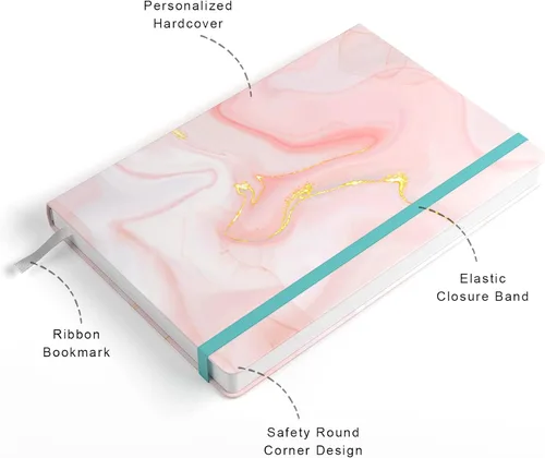 Miniatura 2 de Cuaderno rayado, tapa dura de mármol rosa, tamaño mediano de 5.7 x 8.4 pulgadas, 160 páginas de papel grueso, bonito cuaderno estético A5 con rayas