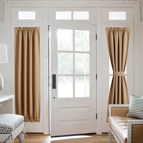 Miniatura 5 de NICETOWN Cortinas opacas unicolor con aislamiento térmico para puerta francesa, granja, oscurecimiento de habitación, puertas y ventanas de Marrón