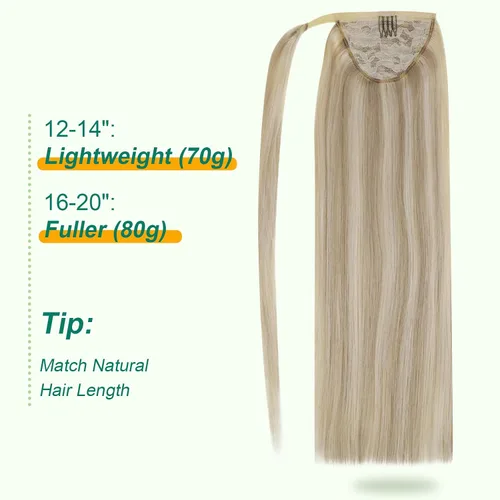 Miniatura 5 de Easyouth Extensión de cabello humano rubio con cola de caballo, extensiones de cabello humano rubio dorado con reflejos rubios, extensiones