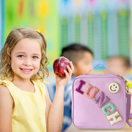 Miniatura 2 de Lonchera aislada con correa ajustable para el hombro, lonchera de nailon preppy grande con aislamiento, bolsa de almuerzo reutilizable con bolsa
