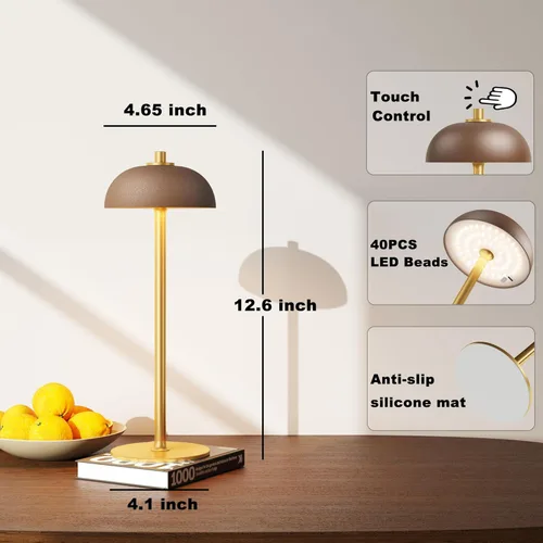 Miniatura 7 de Lámpara de mesa inalámbrica recargable – Lámpara de mesa con batería de 5000 mAh, 3 modos de color, luz de mesa LED de atenuación continua