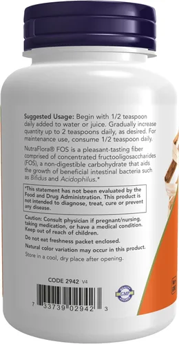 Miniatura 3 de NOW NutraFlora FOS (Fructooligosacáridos) Polvo puro, fibra prebiótica, 4 onzas