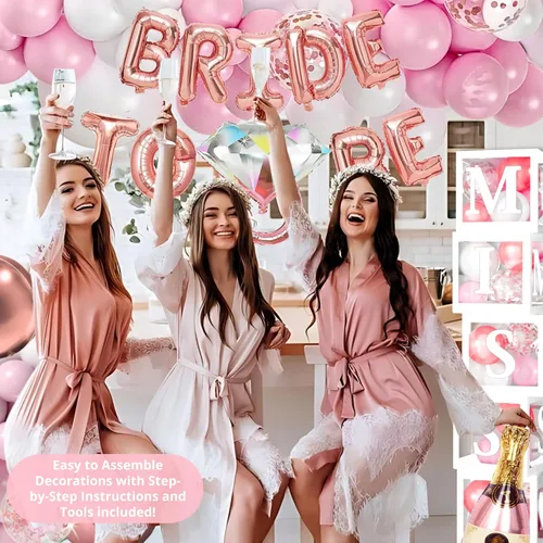 Miniatura 6 de 188 piezas de decoraciones rosas para despedida de soltera - Incluye arco de globos y cajas con letras de la A a la Z y más - Decoraciones
