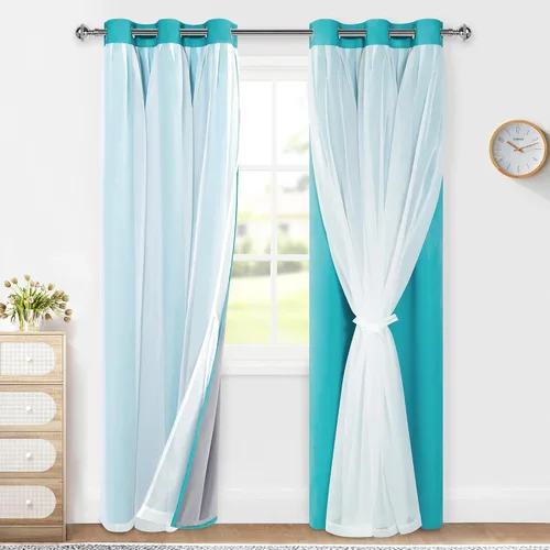 Miniatura 10 de XWZO Cortinas 100% opacas de doble capa para guardería, cortinas opacas con superposición transparente para dormitorio de niñas, cortinas
