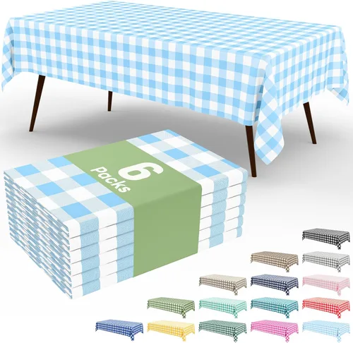 Miniatura 78 de Smiry Paquete de 3 Manteles Desechables de Cuadros Gingham Color Caqui - 54" x 72" Mantel de Plástico de Servicio Pesado, Cubiertas de Mesa