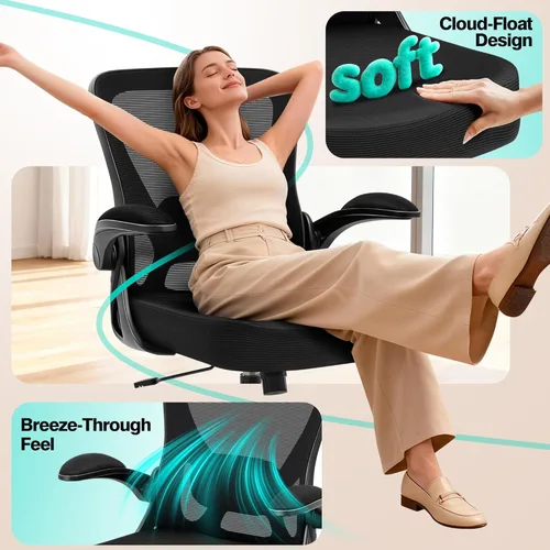 Miniatura 6 de AreShark Silla de oficina – Silla de escritorio ergonómica de malla transpirable con soporte lumbar ajustable y reposabrazos abatibles – Silla Negro