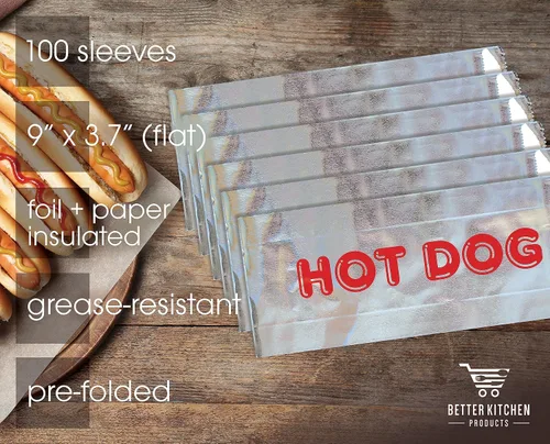 Miniatura 2 de Better Kitchen Products Envolturas de papel de aluminio para perros calientes, 9 x 3.7 pulgadas, fundas aisladas resistentes a la grasa, bolsas