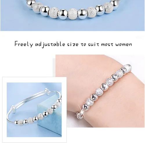 Miniatura 3 de Pulseras de plata de ley 925 para mujer, pulsera de transferencia de la suerte, ajustable, joyería de moda para mujer