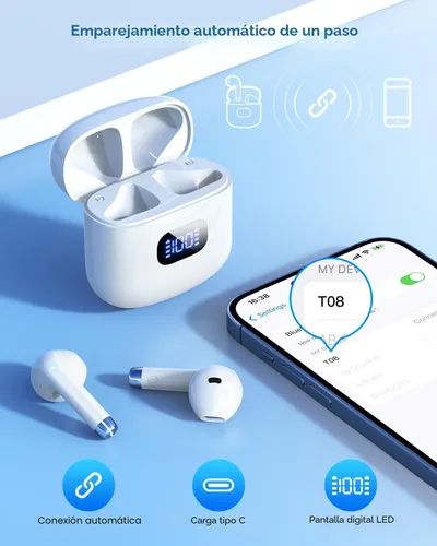 Miniatura 2 de KTGEE Auriculares inalámbricos Bluetooth 5.3, reproducción de 40 horas, auriculares estéreo con pantalla LED, estuche de carga IPX7, auriculares