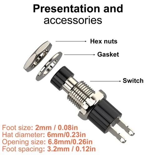 Miniatura 4 de Interruptor de botón momentáneo, 1A 250V AC SPST Mini interruptores de botón con cable normal cerrado (NC) tapa negra - 10 piezas