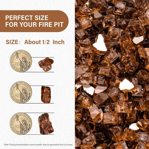 Miniatura 158 de NUPICK Vidrio de Fuego de 5 Libras, Vidrio Brillante para Fogata de 1/2 Pulgada, Roca de Vidrio Templado para Fogata para Propano o Gas Natural