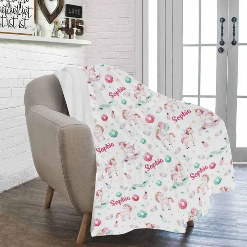 Miniatura 123 de Artsadd Manta de bebé personalizada para niños y niñas con nombre, manta personalizada con nombre de bebé con patrón de unicornio, manta