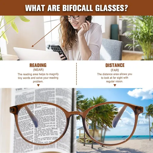 Miniatura 2 de Gafas de lectura bifocales para mujer, lentes TR90 redondos transparentes con bloqueo de luz azul para computadora con bisagra de resorte