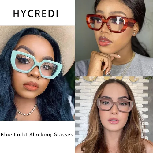 Miniatura 3 de Hycredi Gafas de luz azul de marco grueso para mujeres y hombres, anteojos cuadrados de gran tamaño para juegos de computadora con lente transparente