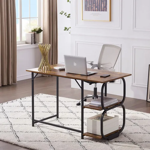 Anivia - Escritorio para computadora de oficina en casa con 2 estantes de almacenamiento en el lado izquierdo o derecho, mesa de madera de estilo