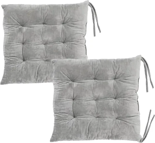 Miniatura 24 de Juego de 2 cojines para sillas de comedor con lazos, almohadilla antideslizante para silla de cocina para interior y tapete de asiento de comedor