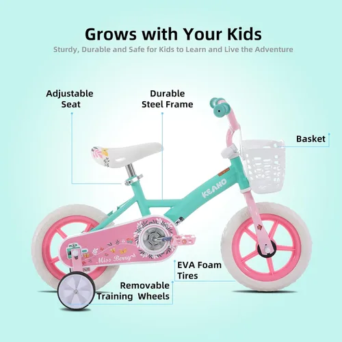 Miniatura 2 de KEANO Voyager 10 12 Inch Kids Bike for Boys and Girls Ages 1-4 Years, Toddler Bike with Training Wheels & Basket, Detachable Parent Push Handle