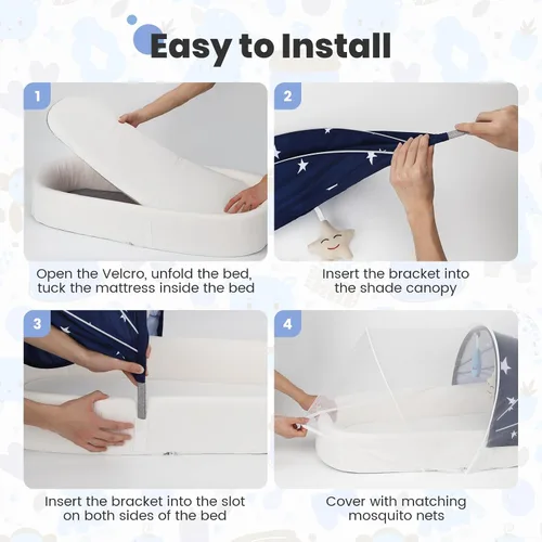 Miniatura 9 de Cuna portátil para bebé, moisés de viaje para recién nacidos y bebés, adecuado para transporte en interiores y exteriores, ligero, plegable