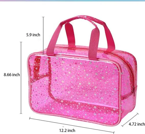 Miniatura 3 de SxoSyo Bolsas de maquillaje transparentes grandes para mujer, bolsa transparente para cosméticos, con asa, organizador de baño, Verde (Green Star)
