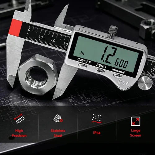 Miniatura 2 de S&F STEAD & FAST Herramienta de medición de calibrador digital de 6 pulgadas con pantalla LCD extragrande, pinza micrómetro de acero inoxidable