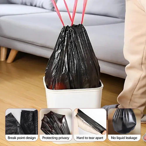 Miniatura 5 de Bolsas de basura de 8 galones, 120 bolsas de basura con cordón negro, plástico grueso, 22.06 x 25.61 pulgadas (negro, 8) – adecuadas para oficina