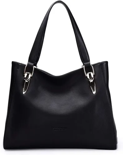 Bolso de mano de cuero genuino para mujer, bolso de mano grande de trabajo con asa superior, bolso de hombro para mujer, 02 negro