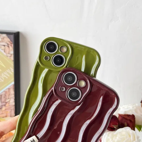 Miniatura 4 de Caseative Funda para iPhone 14, patrón de ondulación de agua, marco de onda rizada, funda suave para teléfono (verde)
