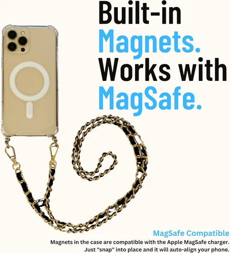Miniatura 2 de Aporia - Funda transparente compatible con MagSafe iPhone 16 Plus con gancho integrado y cadena de correa de hombro cruzada Carga inalámbrica