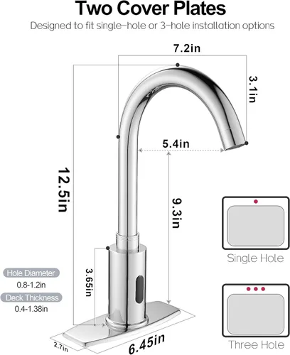 Miniatura 6 de Grifo de fregadero de baño y cocina sin contacto con sensor de movimiento automático público comercial con placa de cubierta y mezclador