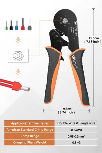 Miniatura 4 de Lytool Kit de Herramienta de Engarzado de Férulas, Engarzadora de Trinquete Hexagonal para 28-5 AWG, Férulas de Cable Aisladas, Engarzadora